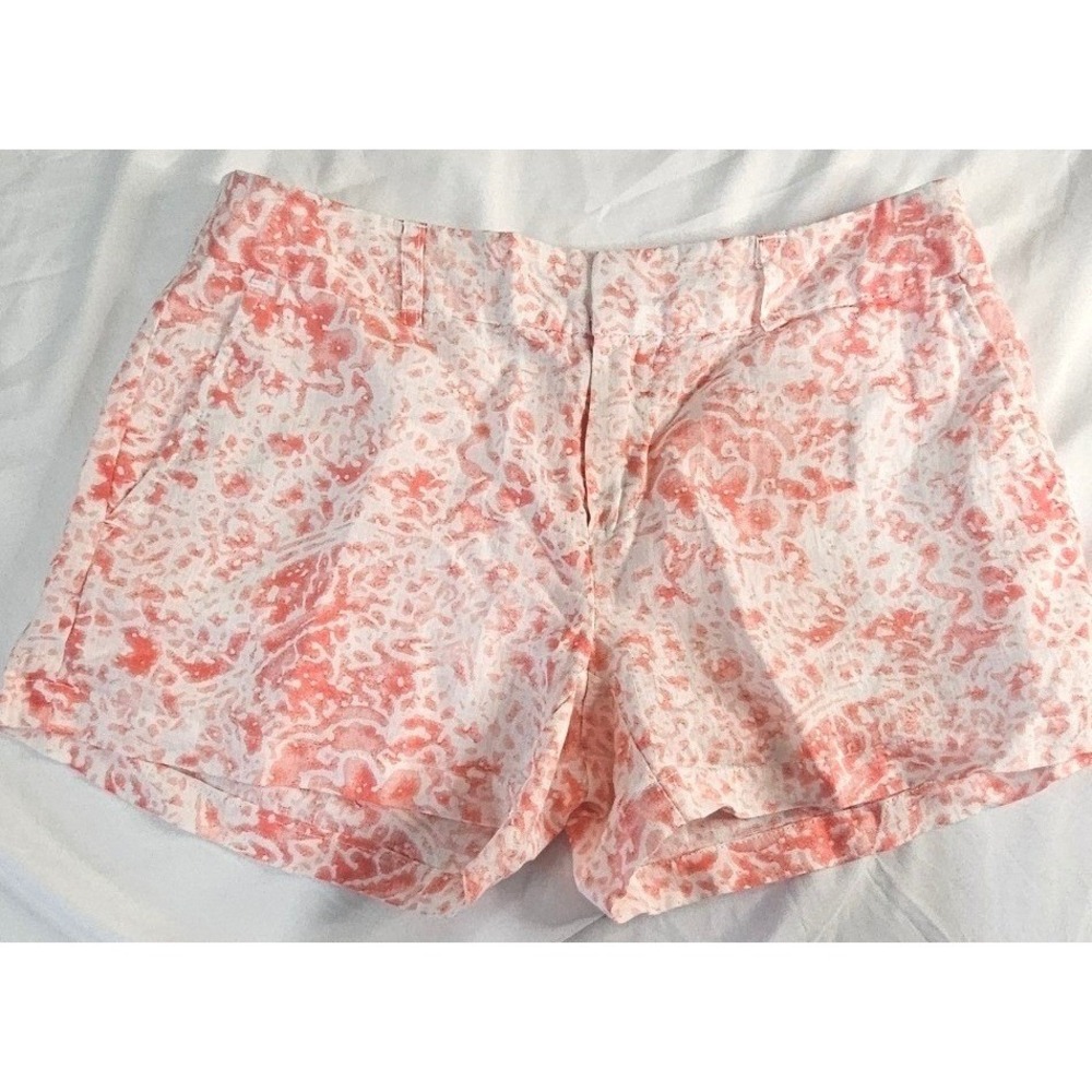 Valerie Bertinelli Size 2 Womens Coral White 100% Linen Printed Shorts